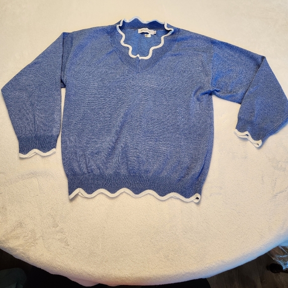 Misslook Blue Scalloped Women's Sweater Size M Clueless Preppy - Picture 1 of 9